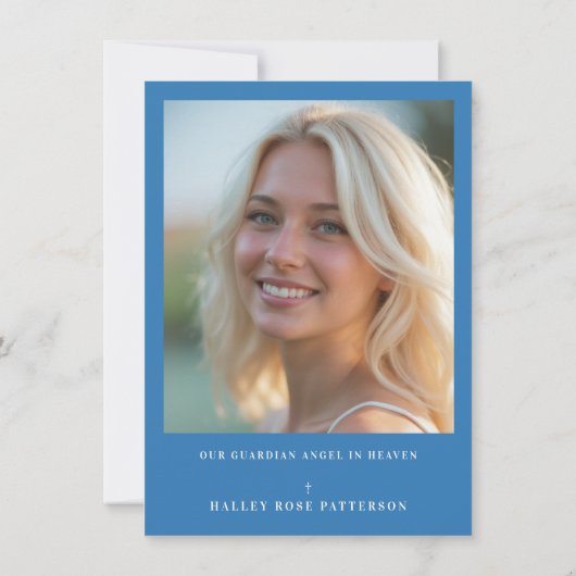 Romantic Blue Floral Butterfly Memorial Photo Card Bedankkaart (Achterkant)