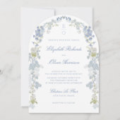 Romantic Blue Floral Monogram All in One Wedding Kaart (Voorkant)