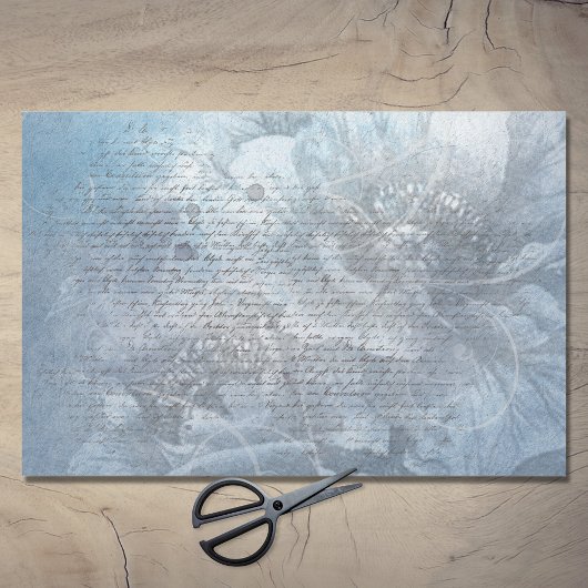 Romantic Blue Floral Poppies Handschrift Ontkoppel Tissuepapier