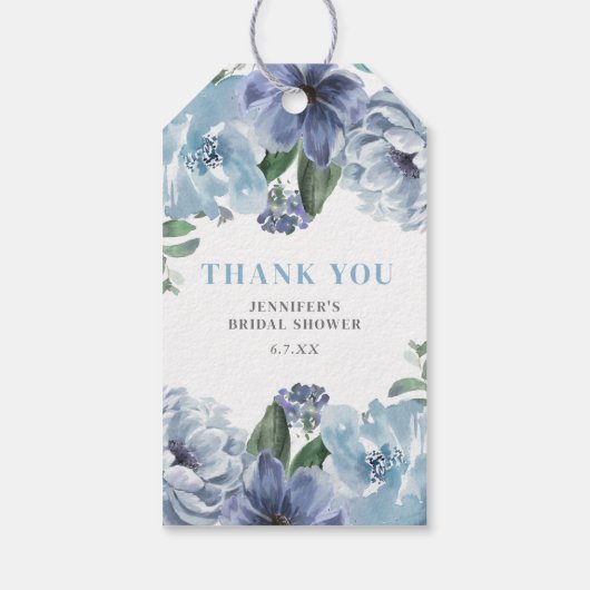 Romantic Blue Floral Vrijgezellenfeest Party Favor Cadeaulabel (Achterkant)