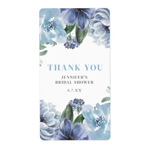 Romantic Blue Floral Vrijgezellenfeest Party Favor Etiket (Voorkant)