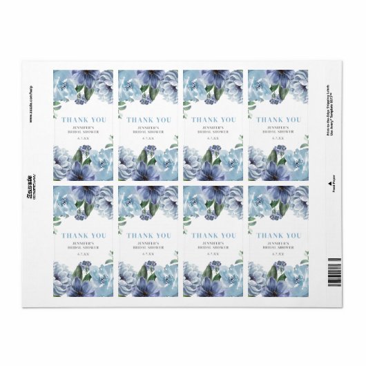 Romantic Blue Floral Vrijgezellenfeest Party Favor Etiket (Full Sheet)