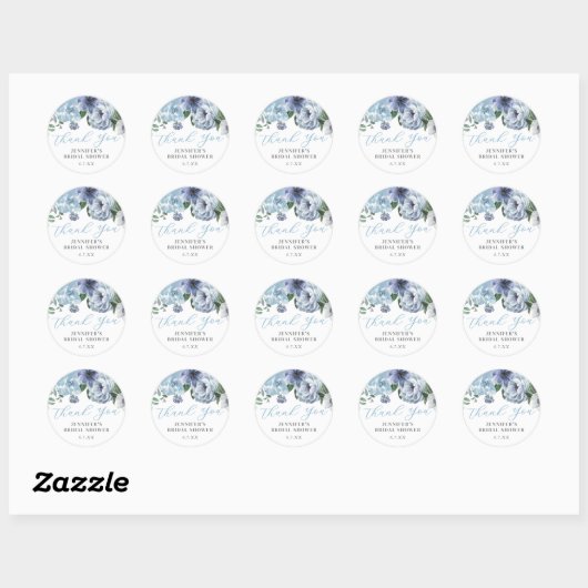 Romantic Blue Floral Vrijgezellenfeest Party Favor Ronde Sticker (Vel)