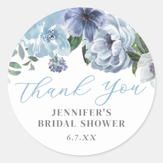 Romantic Blue Floral Vrijgezellenfeest Party Favor Ronde Sticker (Voorkant)