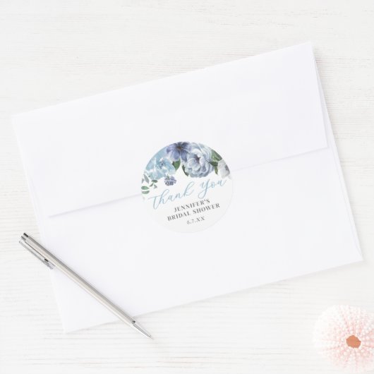 Romantic Blue Floral Vrijgezellenfeest Party Favor Ronde Sticker (Envelop)