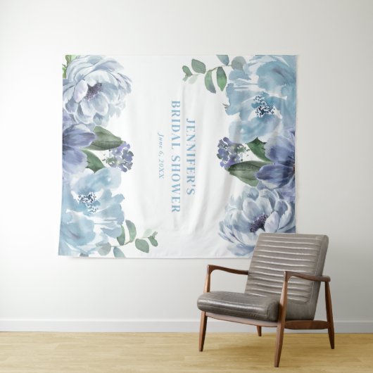 Romantic Blue Floral Vrijgezellenfeest Party Wandkleed (In Situ (horizontaal))