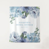 Romantic Blue Floral Vrijgezellenfeest Party Wandkleed (Voorkant)