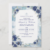 Romantic Blue Flower Floral Wedding Invitation Kaart (Voorkant)