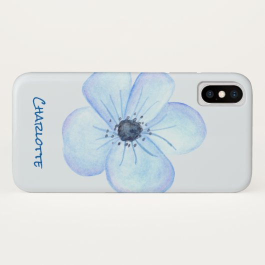 Romantic Blue Flower Waterverf - Aangepaste naam Case-Mate iPhone Case (Achterkant (horizontaal))