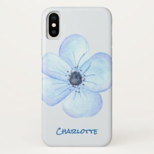 Romantic Blue Flower Waterverf - Aangepaste naam iPhone X Hoesje