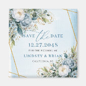 Romantic Blue Flowers Eucalyptus Save The Date  Magneet (Voorkant)
