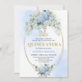 Romantic Blue Flowers Gold 15th Birthday Invite Kaart (Voorkant)