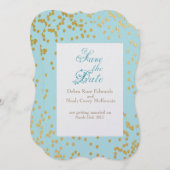 Romantic Blue Gold Confetti slaat de datum op Kaart (Voorkant / Achterkant)