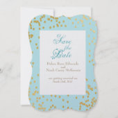 Romantic Blue Gold Confetti slaat de datum op Kaart (Voorkant)