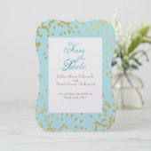 Romantic Blue Gold Confetti slaat de datum op Kaart (Staand voorkant)