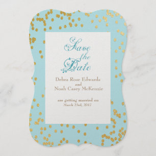 Romantic Blue Gold Confetti slaat de datum op Kaart