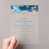 Romantic Blue Gold Floral Wedding Acryl Uitnodigingen (Insitu (Draagbaar))