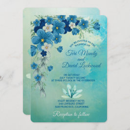 Romantic Blue/Green Floral Wedding Invitations Kaart