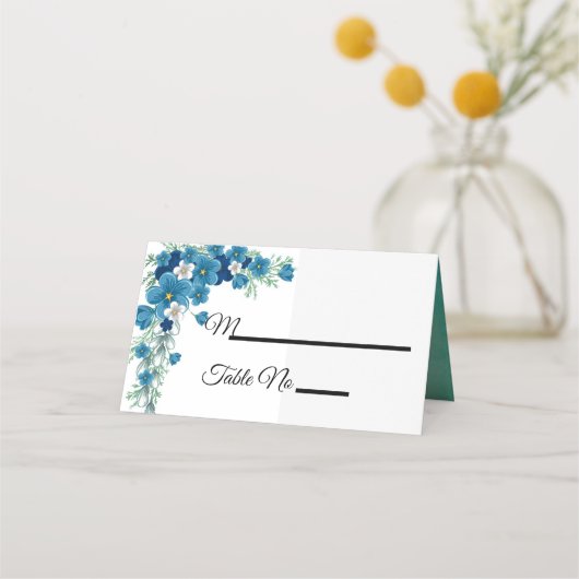 Romantic Blue/Green Floral Wedding Place Card Plaatskaartje (Voorkant)