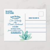 Romantic Blue/Green Floral Wedding Save the Date Aankondigingskaart (Achterkant)