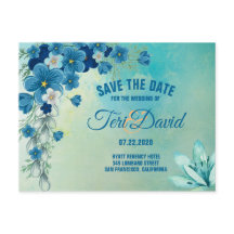 Romantic Blue/Green Floral Wedding Save the Date