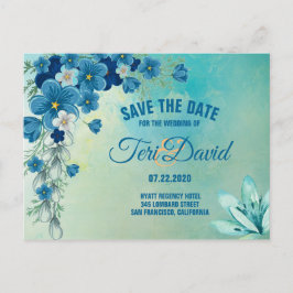 Romantic Blue/Green Floral Wedding Save the Date Aankondigingskaart