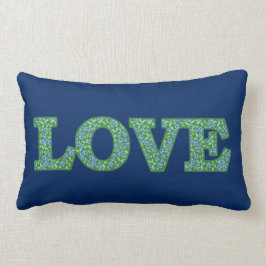 Romantic Blue Green Periwinkles Floral LOVE design Kussen
