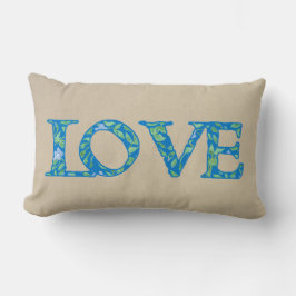Romantic Blue Green Periwinkles Floral LOVE design Kussen