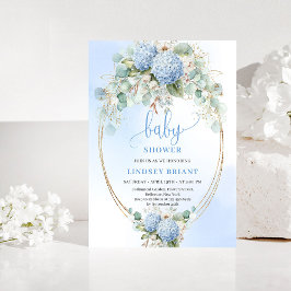 Romantic Blue Hydrangea Baby Shower Gold Invitatio Kaart