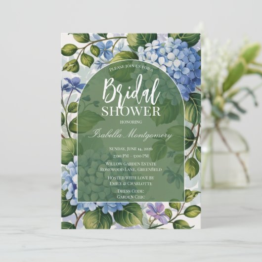 Romantic Blue Hydrangea Garden Bridal Shower Kaart (Staand voorkant)