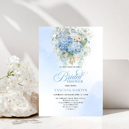 Romantic Blue Hydrangea Gold Floral Bridal Shower Kaart