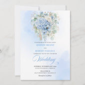 Romantic Blue Hydrangea Gold Frame Wedding Invite Kaart (Voorkant)