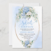 Romantic Blue Hydrangea Sweet Sixteen Invitation Kaart (Voorkant)