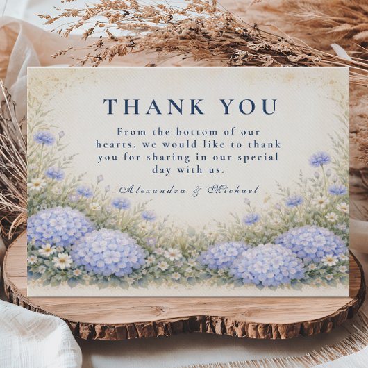 Romantic Blue Hydrangea Wedding Bedankkaart