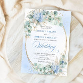 Romantic Blue Hydrangea Wheat Botanical Wedding  Kaart