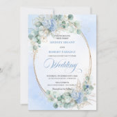 Romantic Blue Hydrangea Wheat Botanical Wedding Kaart (Voorkant)