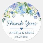 Romantic Blue Hydrangeas Floral Wedding Bedankt Ronde Sticker (Voorkant)