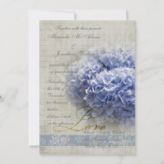 Romantic Blue Hydrangeas Wedding Kaart (Voorkant)