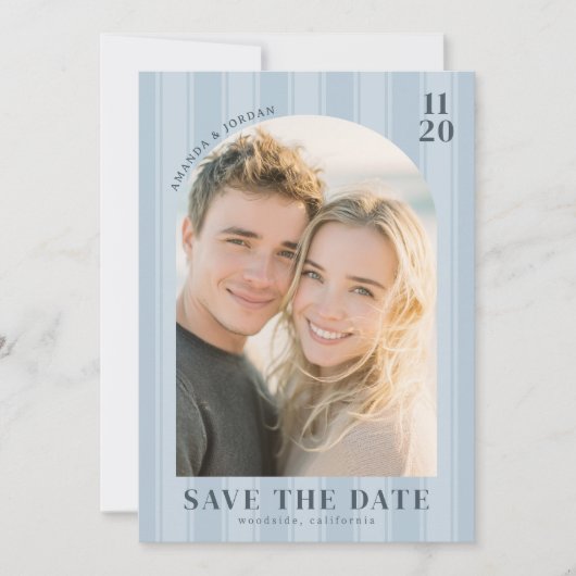 Romantic Blue Minimalist Photo Save The Date (Voorkant)
