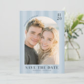 Romantic Blue Minimalist Photo Save The Date (Staand voorkant)