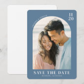 Romantic Blue Minimalist Photo Save The Date (Voorkant / Achterkant)