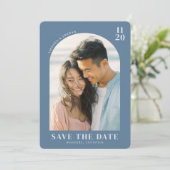 Romantic Blue Minimalist Photo Save The Date (Staand voorkant)