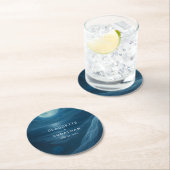 Romantic Blue Moonlit Beach Custom Names Wedding Ronde Kartonnen Onderzetter (Insitu)