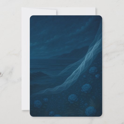 Romantic Blue Moonlit Beach Rehearsal Dinner Kaart (Achterkant)