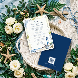 Romantic Blue Nautical Lighthouse Coastal Wedding Kaart