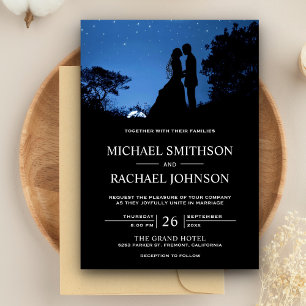 Romantic Blue Night Sky Couple Wedding Kaart
