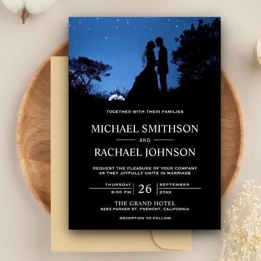 Romantic Blue Night Sky Couple Wedding Kaart