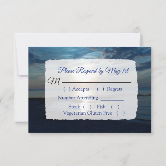 Romantic Blue Ocean Sunset Wedding RSVP-kaart RSVP Kaartje (Voorkant)