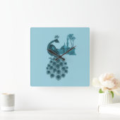 Romantic Blue Peacock Vierkante Klok (Huis)