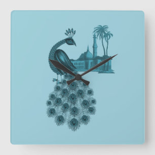 Romantic Blue Peacock Vierkante Klok